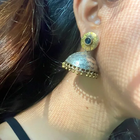 Brass oxidised jhumkas | handmade - Picture 3 of 9